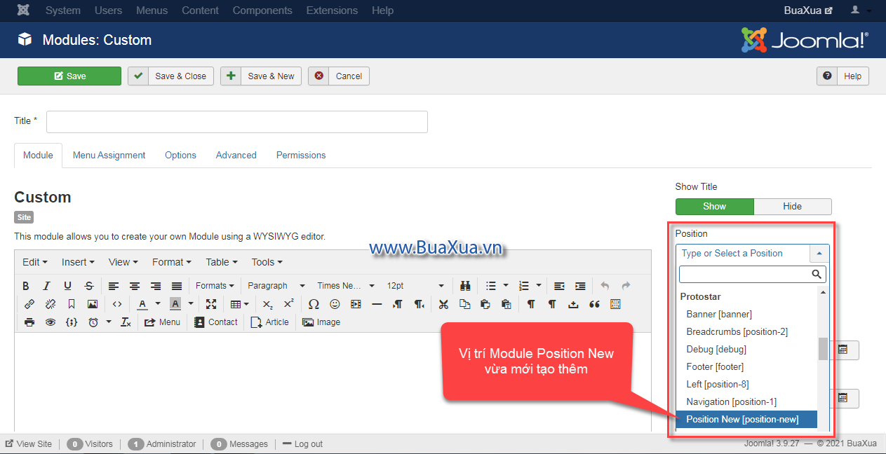 Template của bạn đã có thêm một vị trí mới