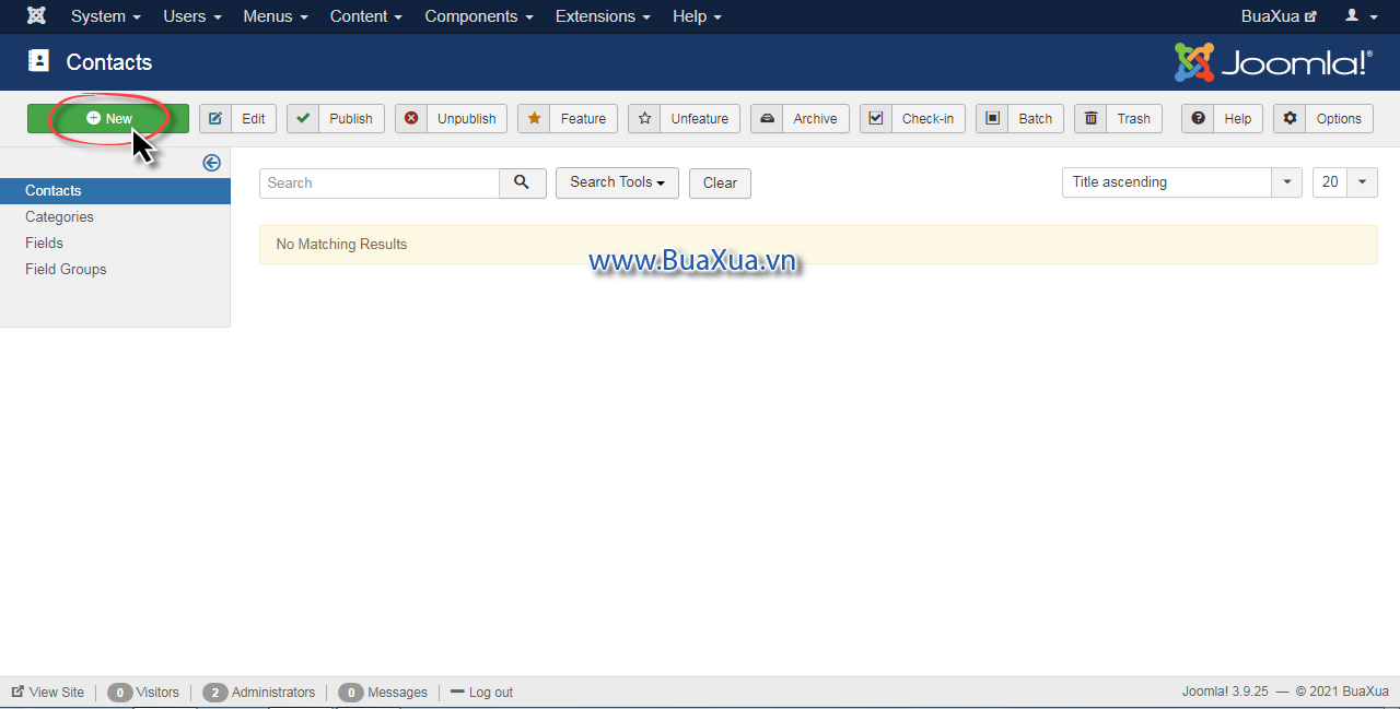 Nhấp vào nút New để tạo một Contact mới