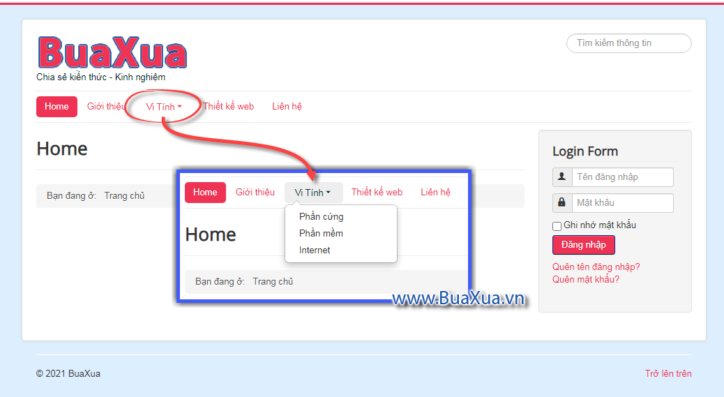 Dropdown Menu với các thay đổi sau khi chỉnh sửa CSS