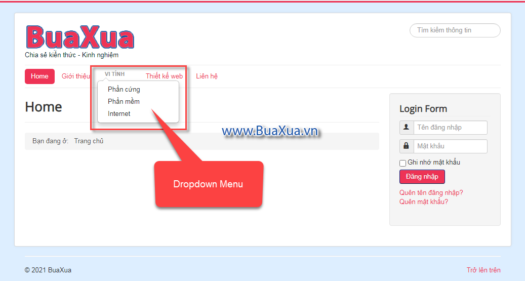 Dropdown Menu với các mục trình đơn xổ xuống