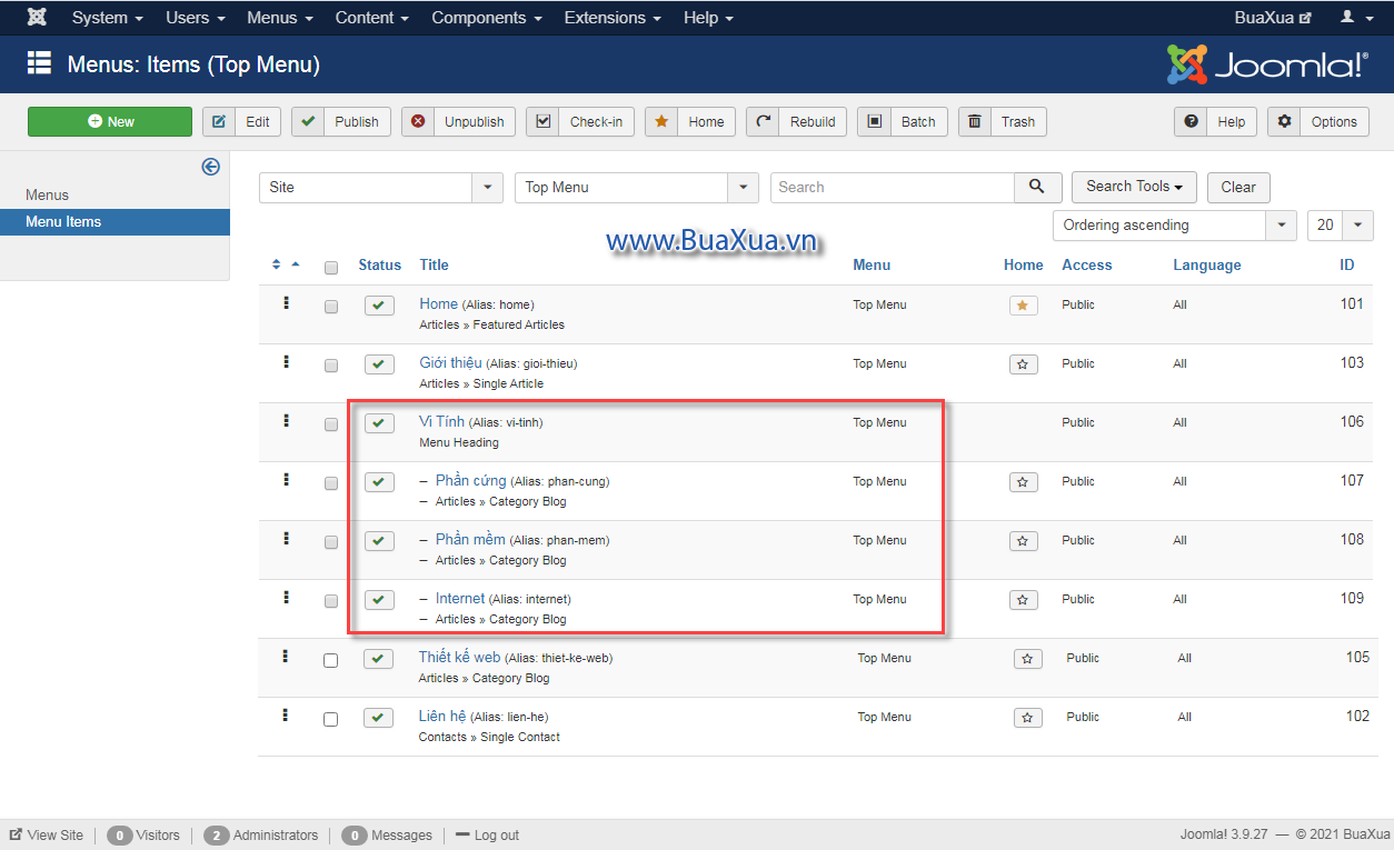 Dropdown Menu sẽ có cấu trúc tương tự như hình minh họa