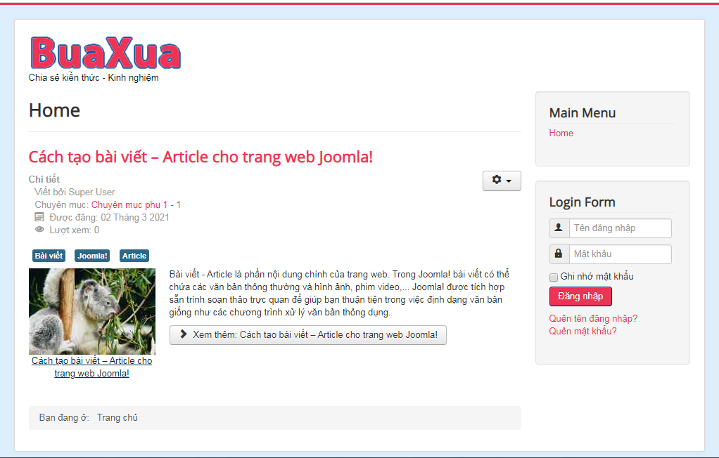Trang web Joomla! đã được chuyển sang tiếng Việt