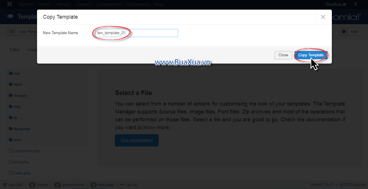 Đặt tên cho Template mới sau đó nhấn nút Copy Template