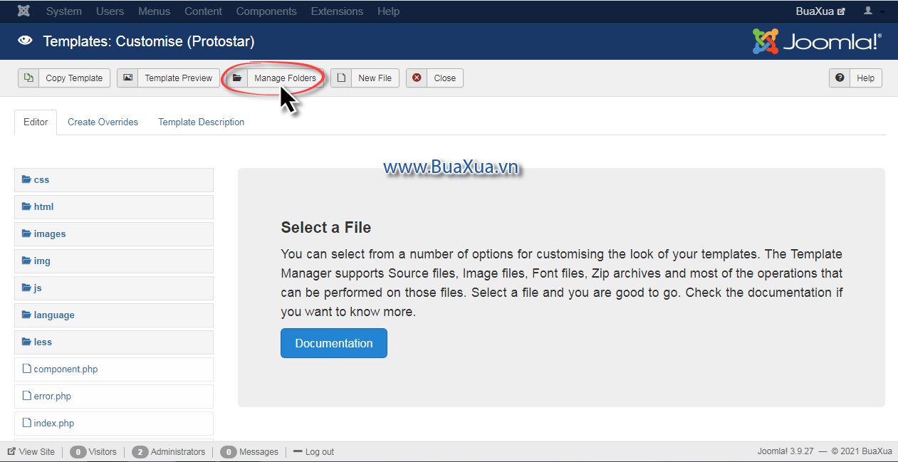 Nhấn vào nút Manage Folders