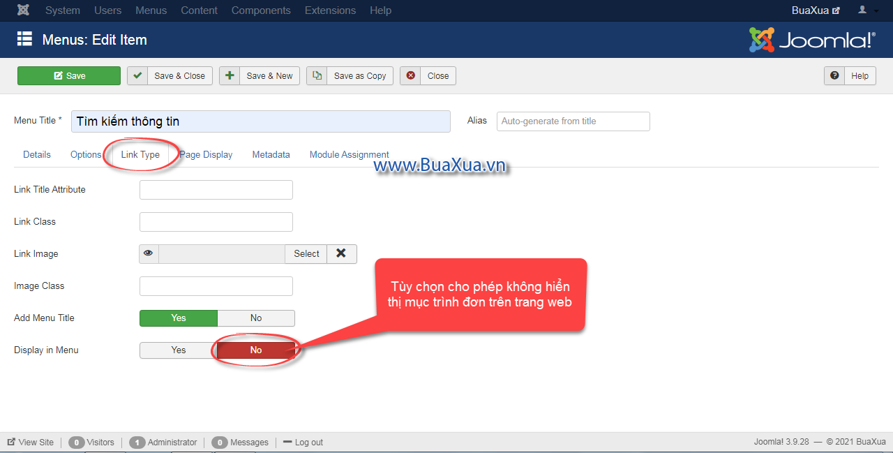 Tùy chọn không hiển thị mục trình đơn trên trang web