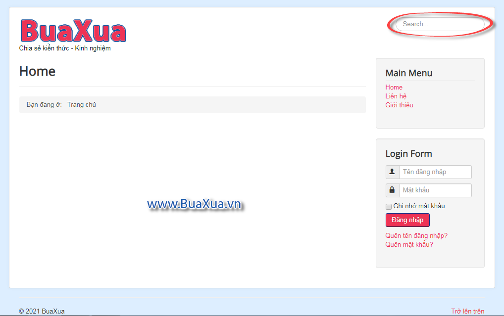 Module với chức năng tìm kiếm trên trang web
