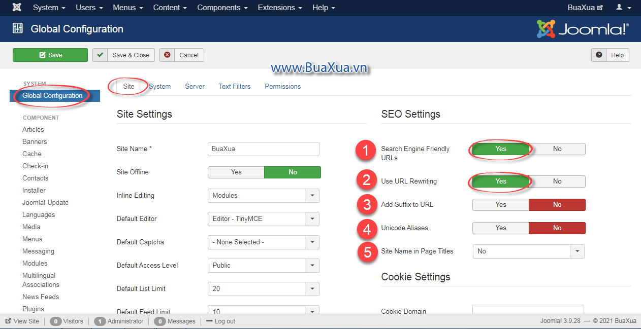 Thiết lập các chức năng SEO Settings