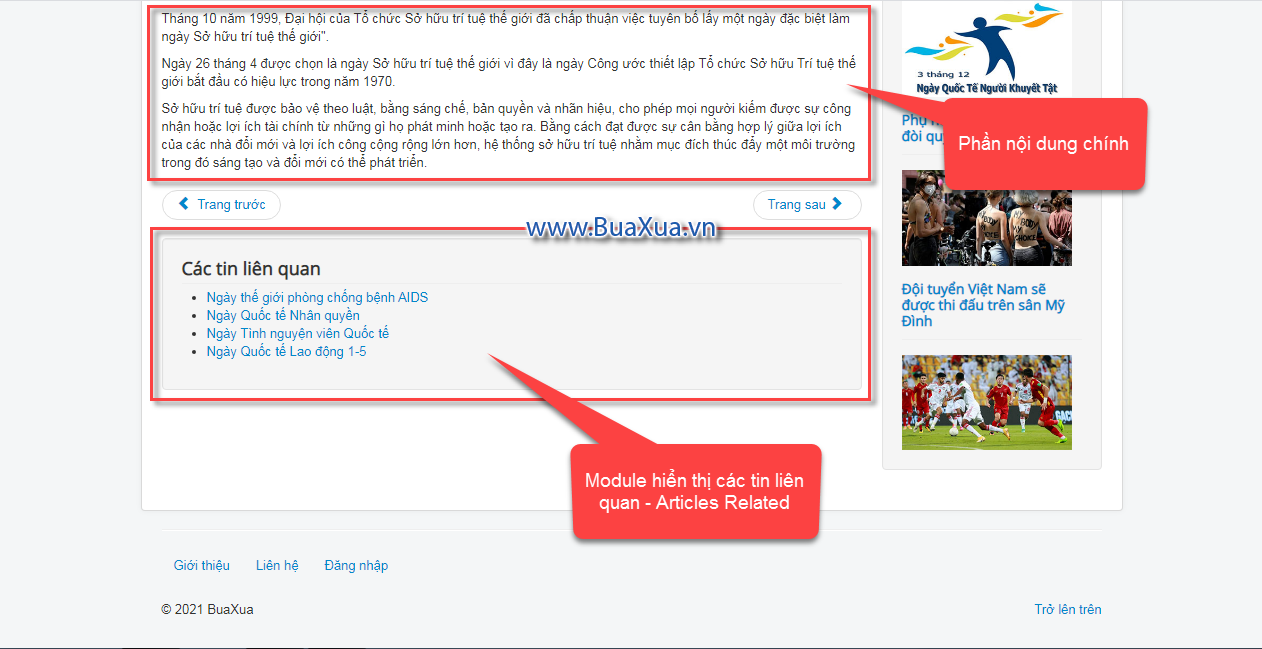 Module Articles - Related hiển thị danh mục các tin liên quan trên trang web Joomla!