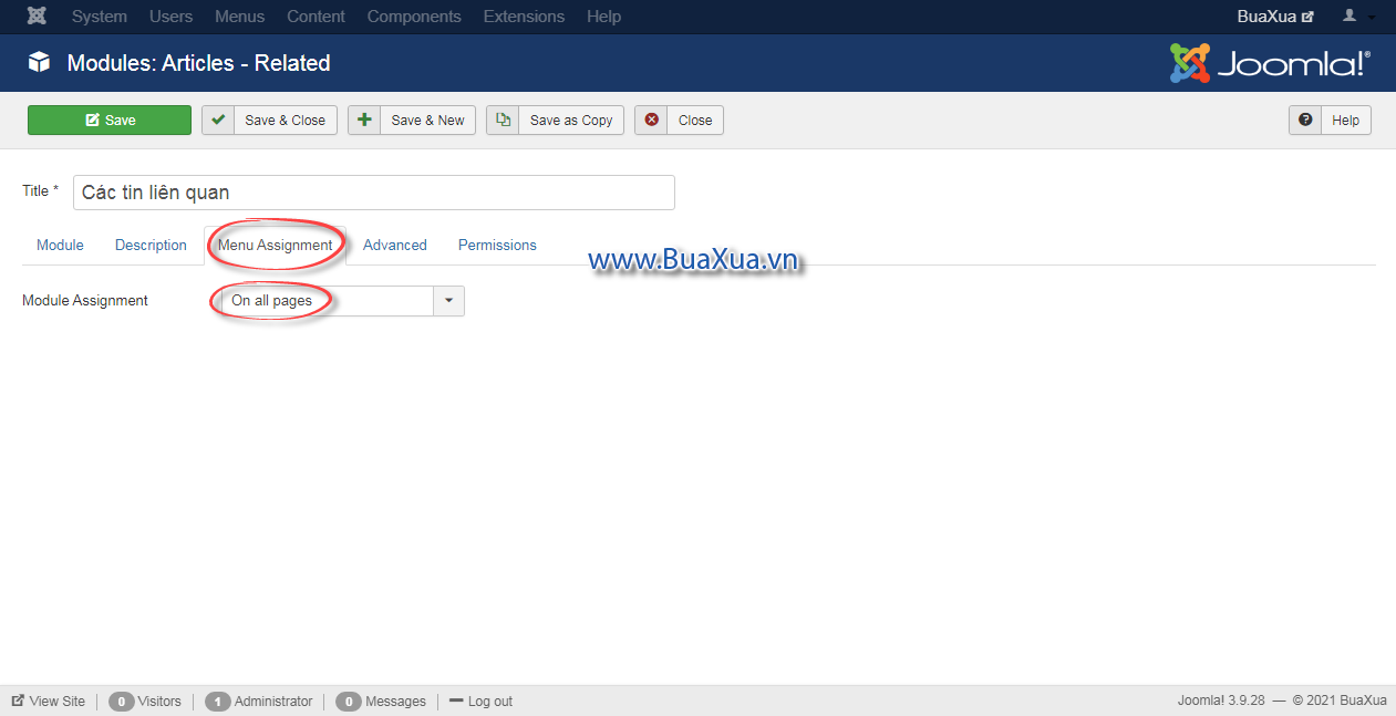 Chọn All Pages trong phần Menu Assignment