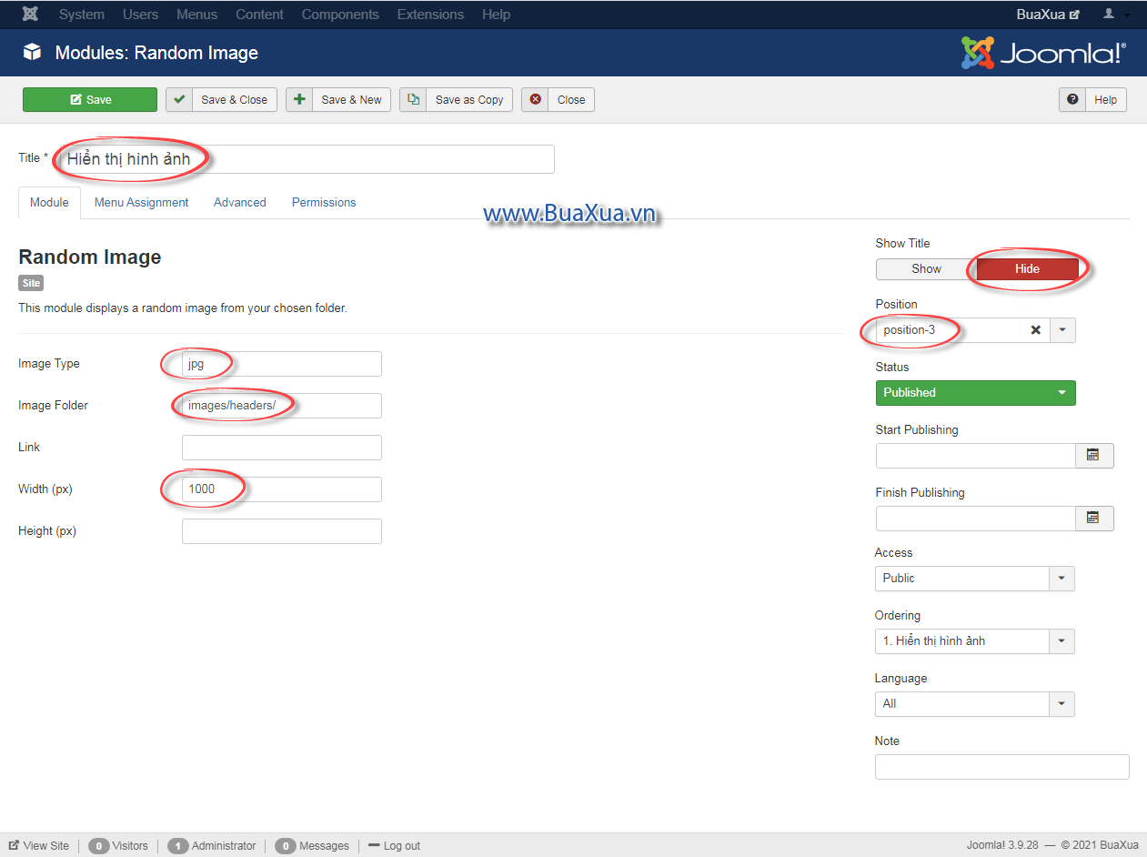 Thiết lập thông số cho module Random Image