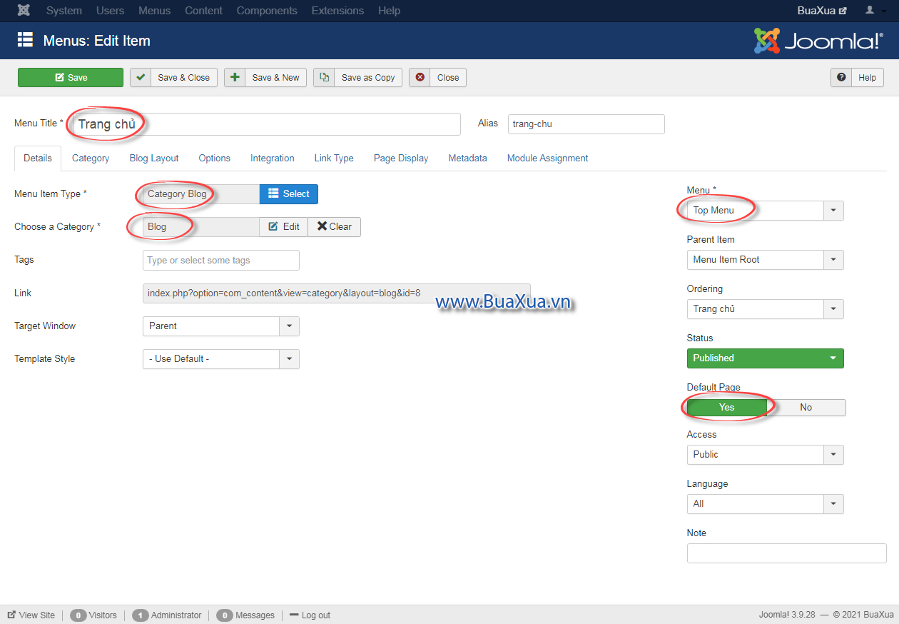 Tạo mục trình đơn trang chủ dạng Blog