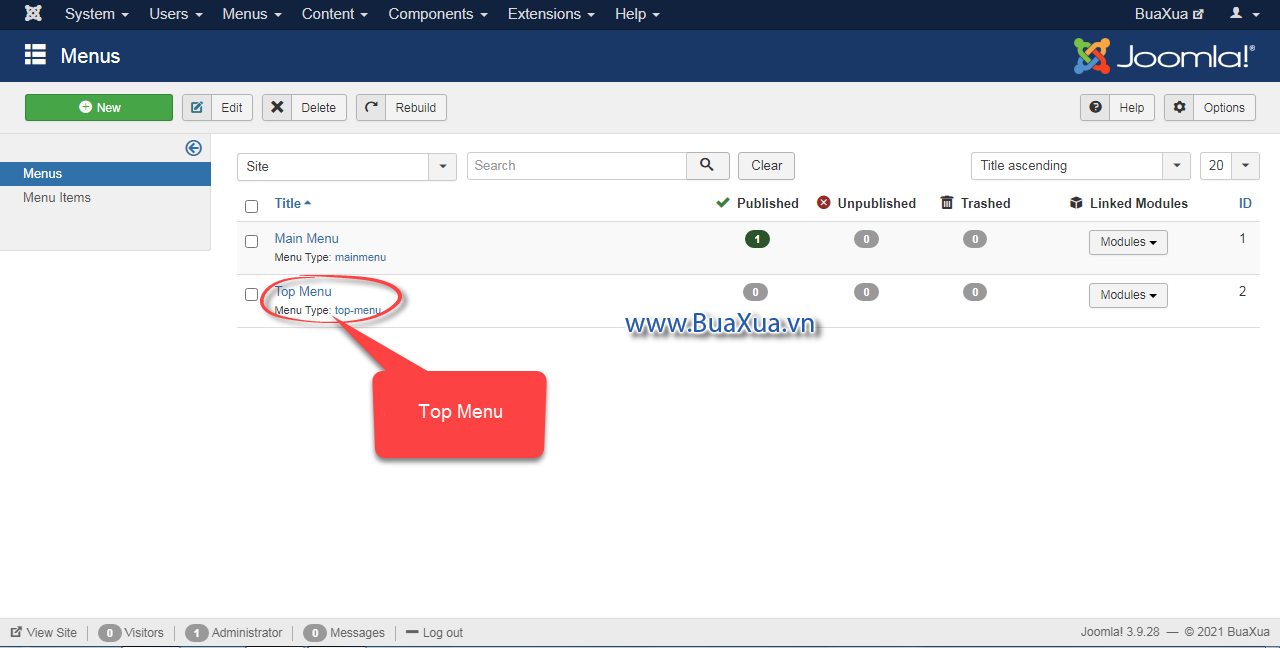 Tạo trình đơn - Top Menu cho trang web