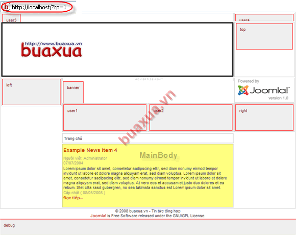 Cách xem các vị trí module của template
