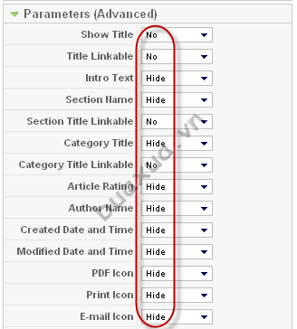 Thiết lập các thông số trong phần Parameters (Advanced)