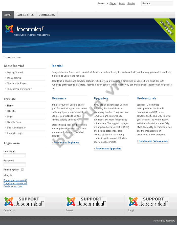 Trang chủ Joomla! có dữ liệu mẫu