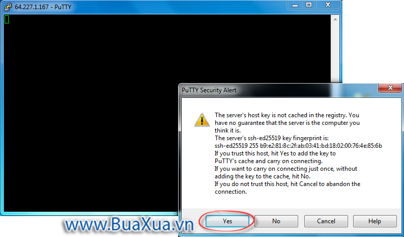 Hộp thoại Security Alert của PuTTY