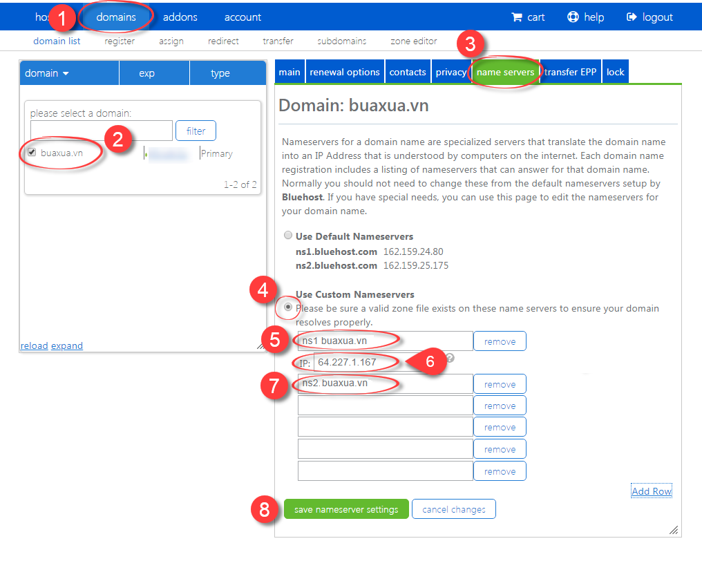 Cách đăng ký DNS riêng của bạn tại Bluehost