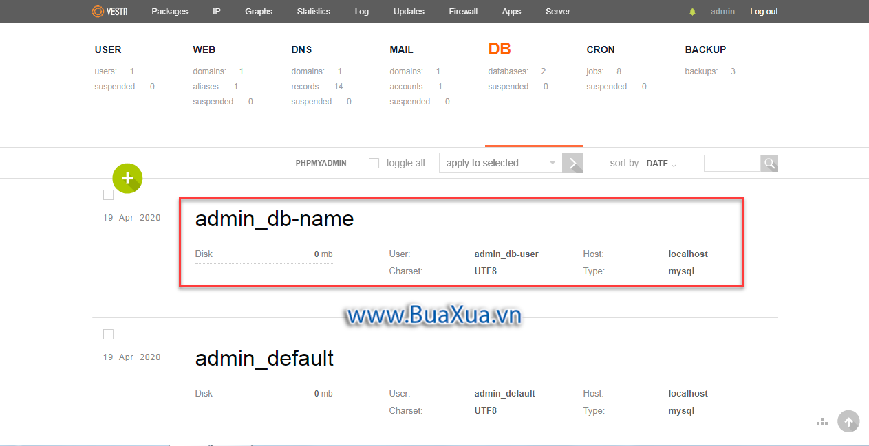  Danh sách các Database trong phần DB
