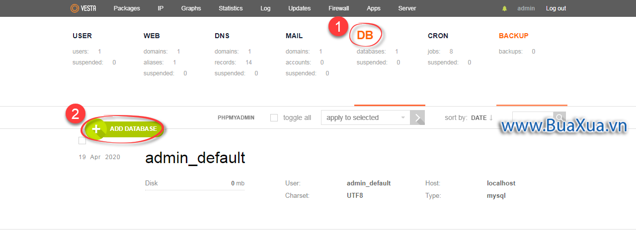 Nhấn vào dòng chữ Add Database