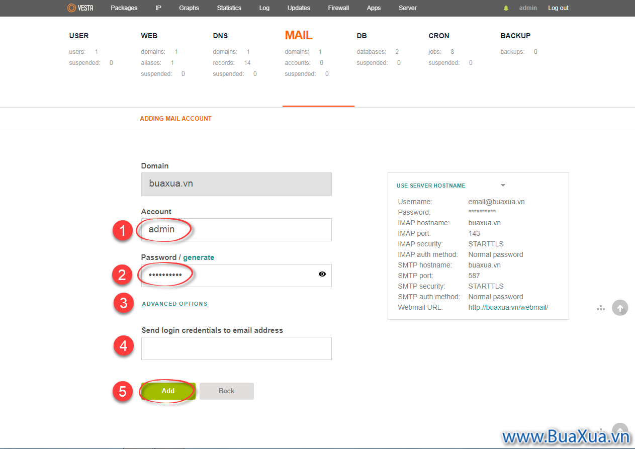 Khai báo các thông tin cho tài khoản Email mới