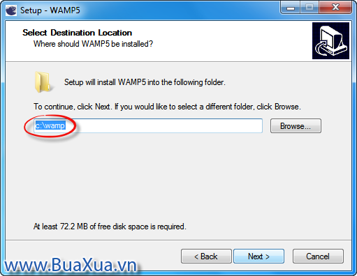 Chọn thư mục chứa các tập tin của WAMP5