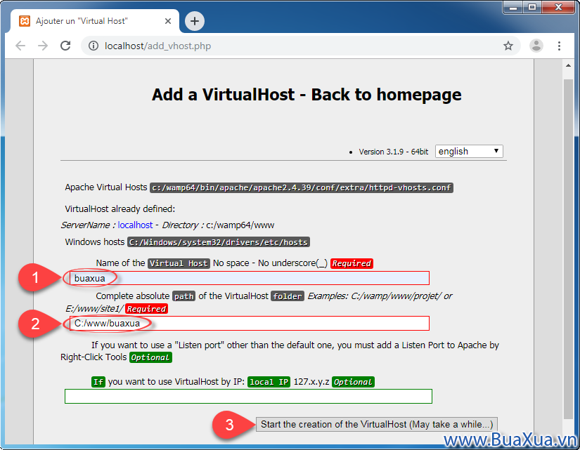 Cửa sổ Add a VirtualHost