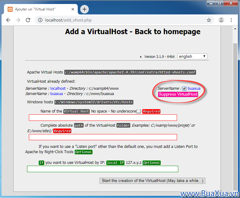 Xóa máy chủ ảo cục bộ - VirtualHosts