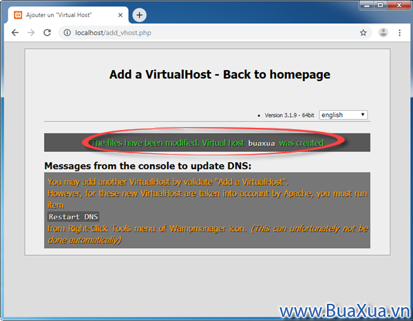 Thông báo VirtualHost đã được tạo xong