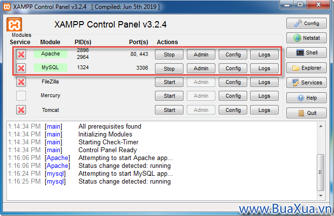 Cách chạy các dịch vụ của XAMPP