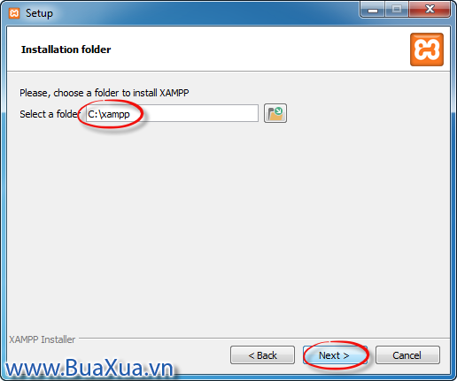 Cửa sổ Installation folder