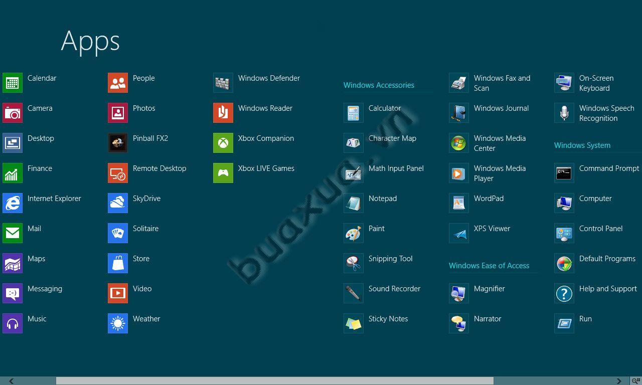 Các ứng dụng đã được cài đặt trong Windows 8