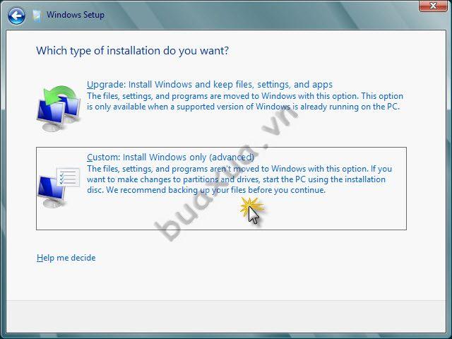 Custom: Install Windows only (advanced)