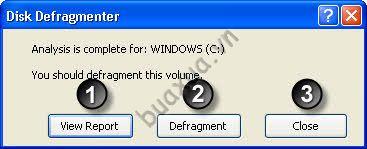 Disk Defragmenter analysis complete
