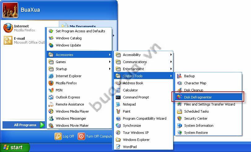 Trình đơn Disk Defragmenter