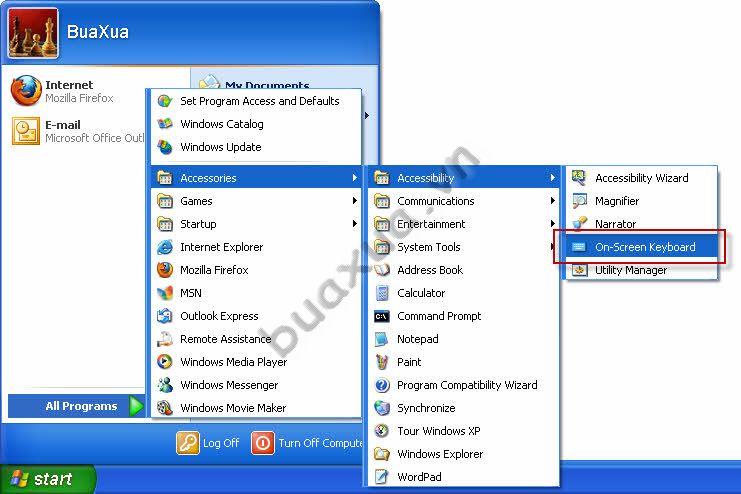 Start menu on-srceen keyboard