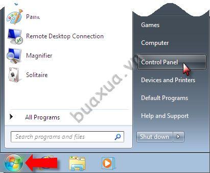 Truy cập vào Start Menu và chọn Control Panel