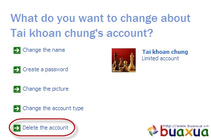 Delete the account