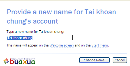 Thay đổi tên của tài khoản