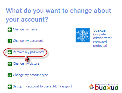 Chọn Remove my password
