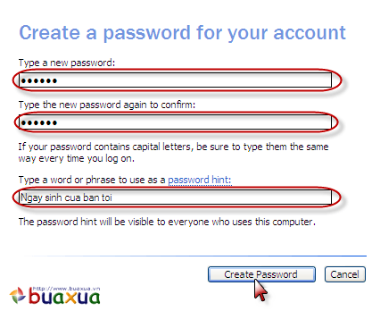 Tạo mật khẩu mới