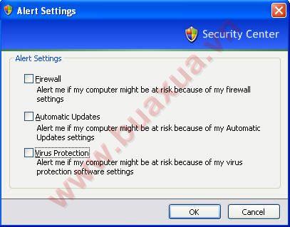 Bỏ hết dấu chọn trong bảng Alert Settings 