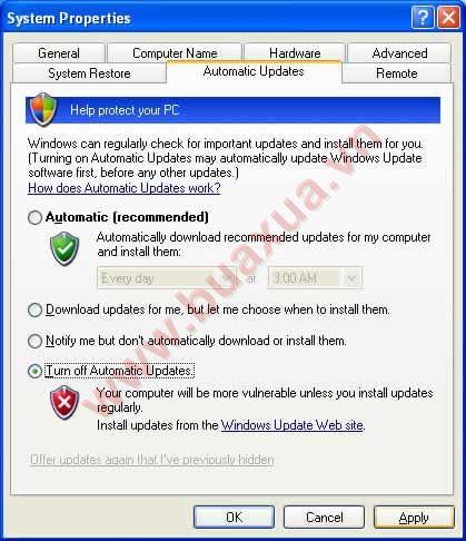 Chọn Turn off Automatic Updates 