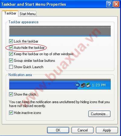 Làm tự động ẩn - hiện thanh Taskbar
