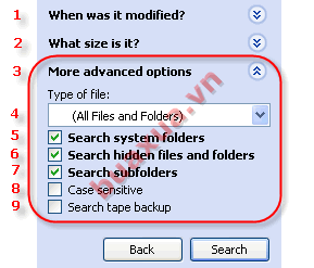Các thiết lập mở rộng của công cụ Search