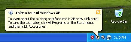 biểu tượng Take a tour of Windows XP nằm ở góc dưới bên phải màn hình