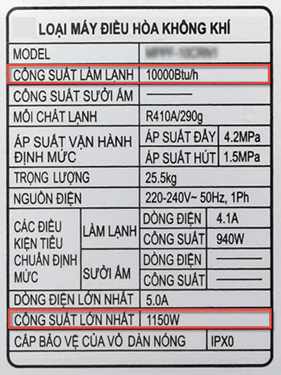 Công suất của máy điều hòa nhiệt độ