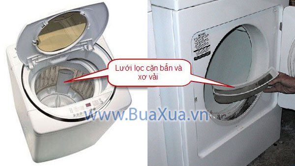 Vệ sinh lưới lọc xơ vải và cặn bẩn bên trong máy giặt