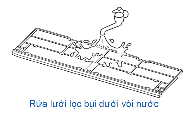 Rửa tấm lưới lọc bụi dưới vòi nước một cách nhẹ nhàng
