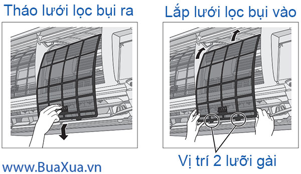Cách tháo và lắp lưới lọc bụi được lắp bên trong dàn lạnh