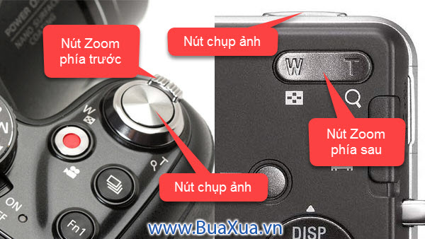 Nút Zoom và nút chụp trên máy ảnh số